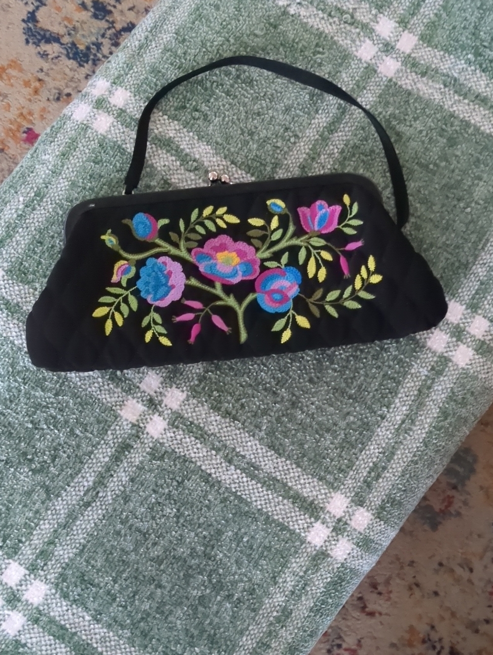Vera Bradley Black Embroidered Floral Wristlet Clutch